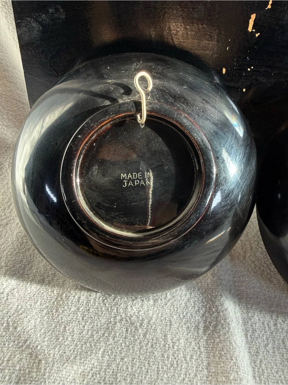 Vintage Japanese Black Lacquer Decorative Wall Hanging Plates - Set of 2